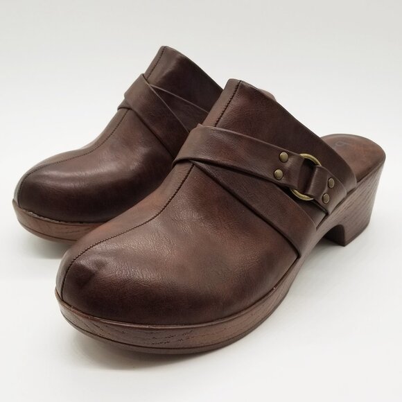 B.O.C. Women's 10M Comfort Slip On Clog Platform Shoes Brown Equestrian Cushion - Picture 4 of 16